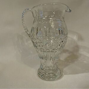 Vintage Tall Cut Crystal Pitcher Diamond Design Faceted Handle Thumbprint